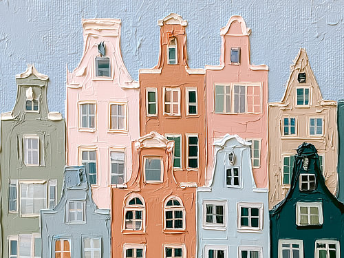 Kleurrijke grachtenpanden in pasteltinten