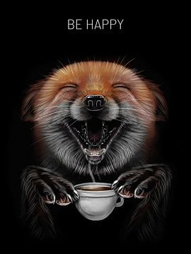 Happy Fox With Coffee by P U F F Y
