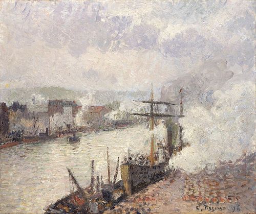 Stoomboten in de haven van Rouen, Camille Pissarro