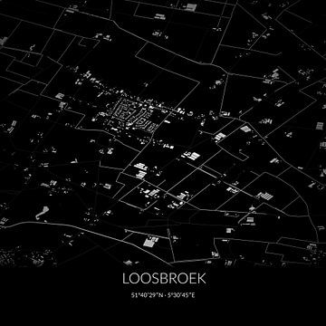 Zwart-witte landkaart van Loosbroek, Noord-Brabant. van Rezona