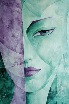 Vrouw Portret in Mint en Paars Abstracte Blik van Eva Lee