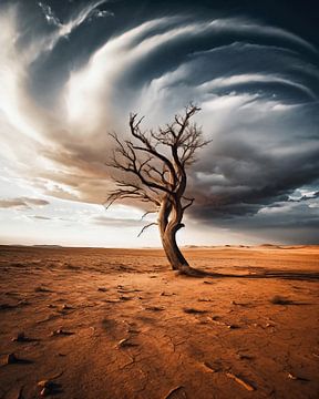Eenzame boom in de woestijn van fernlichtsicht