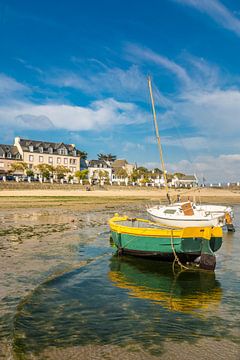 Boats in the small harbour of Locquirec at low tide, Brittany