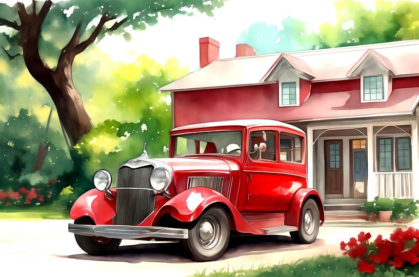 Voiture ancienne rouge des années 1930 II par DeVerviersBelgium