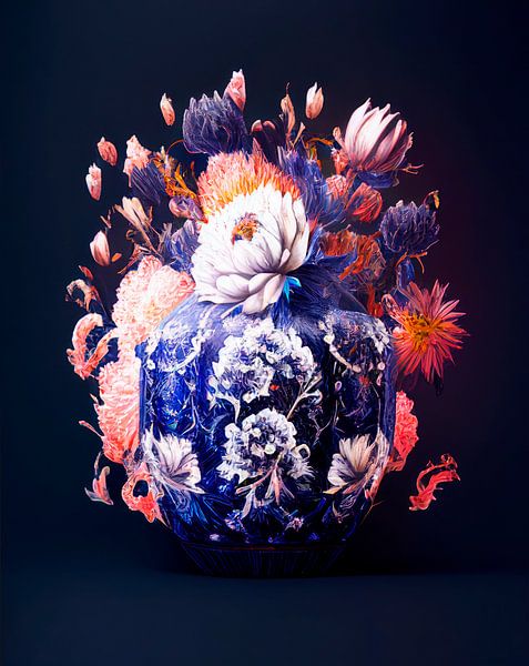 Überschwängliche Blumen in Delfter Blau von DNH Expressions
