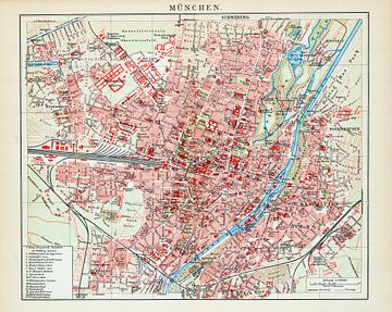 Vintage plattegrond München ca. 1900 van Studio Wunderkammer