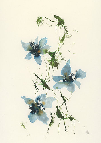 Blaue Blumen, Original-Aquarell von AnkieArt