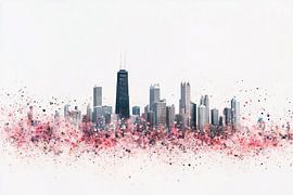 Minimalistisches Kunstwerk: Skyline von Chicago mit Pastellfarbenexplosion von Thea