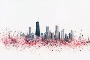Minimalistisches Kunstwerk: Skyline von Chicago mit Pastellfarbenexplosion