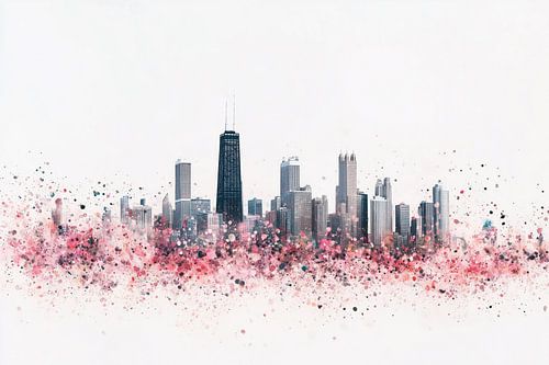 Minimalistisches Kunstwerk: Skyline von Chicago mit Pastellfarbenexplosion