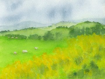 Tranquil green pasture scene by Karen Kaspar