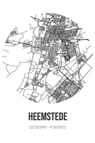 Heemstede (Noord-Holland) | Map | Black and White by Prints of Place