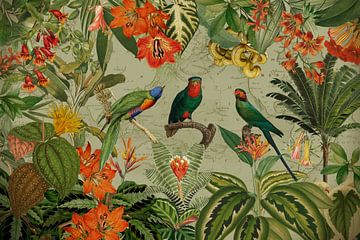 Exotische papegaai in het regenwoud van Floral Abstractions