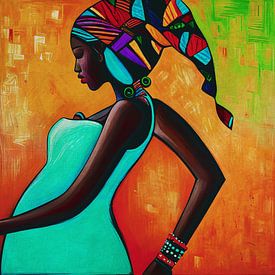 Jonge Afrikaanse vrouw met gekleurde hoofddoek