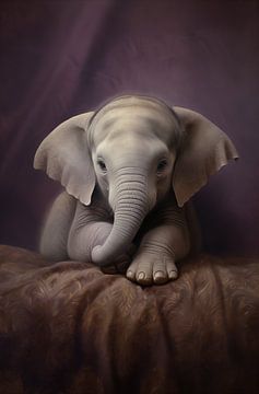 Baby elephant in purple spheres by Brigitta Meijer