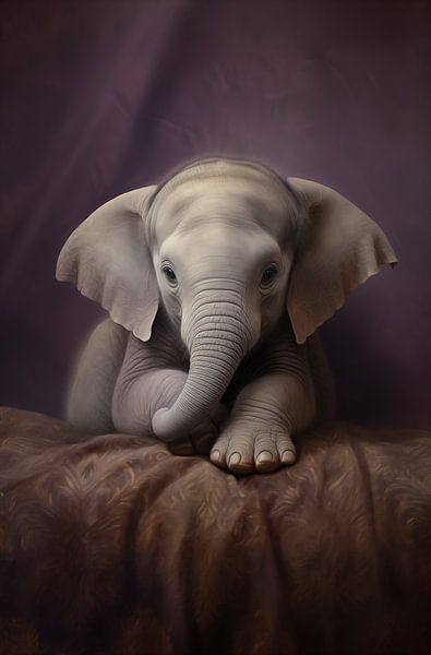 Baby elephant in purple spheres by Brigitta Meijer
