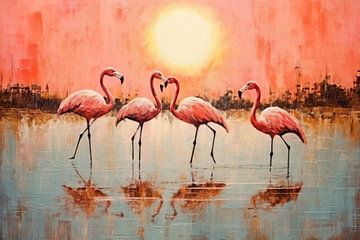 Flamingo's in de zonsondergang van ARTemberaubend