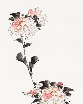 Art japonais. Fleur rose par Katsushika Hokusai. Peinture ancienne sur Dina Dankers