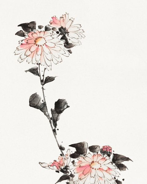 Japanese art. Pink flower by Katsushika Hokusai. Vintage painting by Dina Dankers