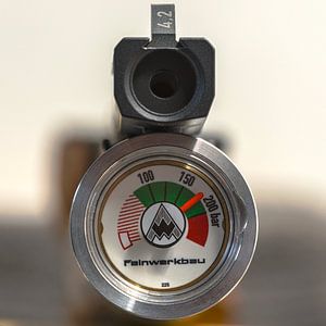 Die Frontansicht der Feinwerkbau P8X PCP Luftpistole .177 / 4,5mm