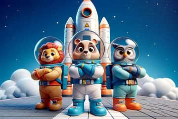 Abenteuer im All: Drei tapfere Astronauten-Tiere von artefacti