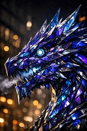 Kristallblauer Drache mit leuchtendem Auge und Rauch von Faheem Beigh