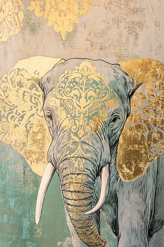 Olifant met gouden patronen