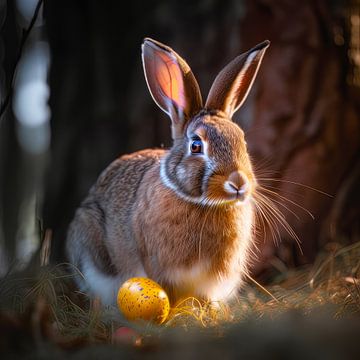 Paashaas in het gouden licht van Vlindertuin Art