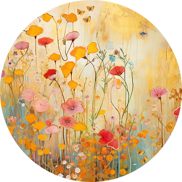 Stilleven, Bloemetjes en vlinders met gouden achtergrond e van Caroline Guerain