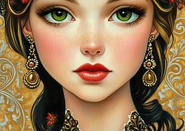 Green Eyes | Girl with Big Green Eyes by Eye catching paintings