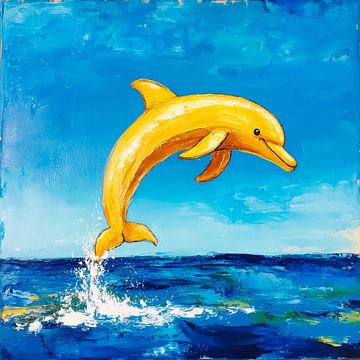 Springende gele dolfijn in zee van Poster Art Shop