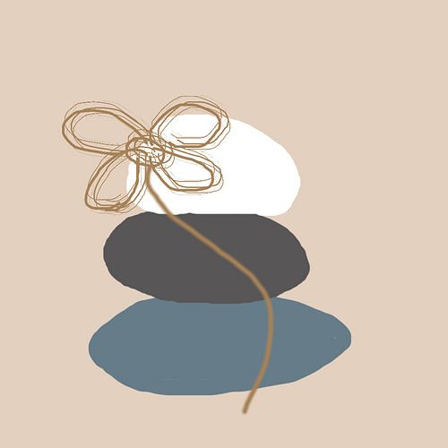 Des galets minimalistes avec une fleur beige, style wabi sabi japandi. sur J.a Dijkstra