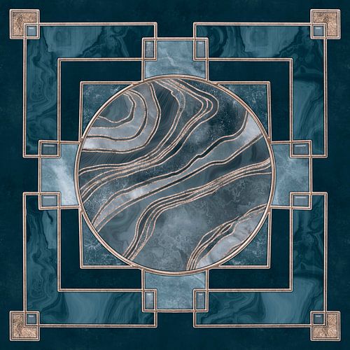 Art Deco Glas-in-lood ontwerp Goud Turkoois