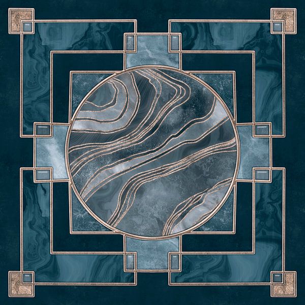 Art Deco Bleiverglasung Design Gold Türkis von Andrea Haase