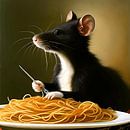 Surrealistische rat eet spaghetti van Carina Dumais thumbnail