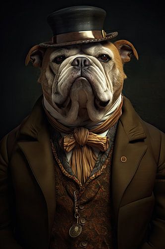 Bulldog in ouderwetse kleding
