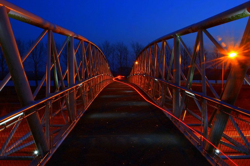 Fietser op de fietsbrug in Houten Zuid-West richting het Amsterdam Rijnkanaal. par Margreet van Beusichem