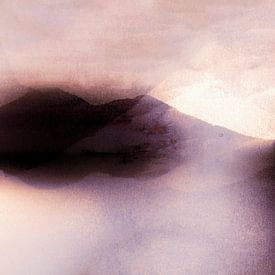 Landschapschilderij van Japanse bergen in neutrale kleuren van Mad Dog Art
