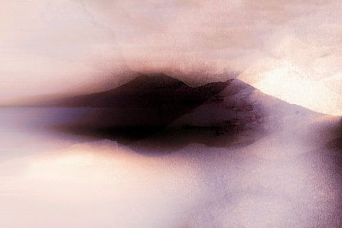 Landschapschilderij van Japanse bergen in neutrale kleuren