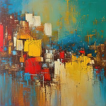 Abstract in geel, rood en blauw