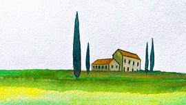 Toskana | Bauernhof und Zypressen | 002 von WatercolorWall