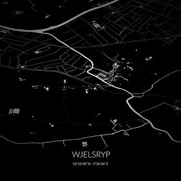 Zwart-witte landkaart van Wjelsryp, Fryslan. van Rezona