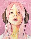 Cerise Pink - meisje met koptelefoon van Anouk Maria thumbnail