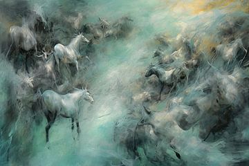 Antelopes Swimming | Modern Art by Blikvanger Schilderijen