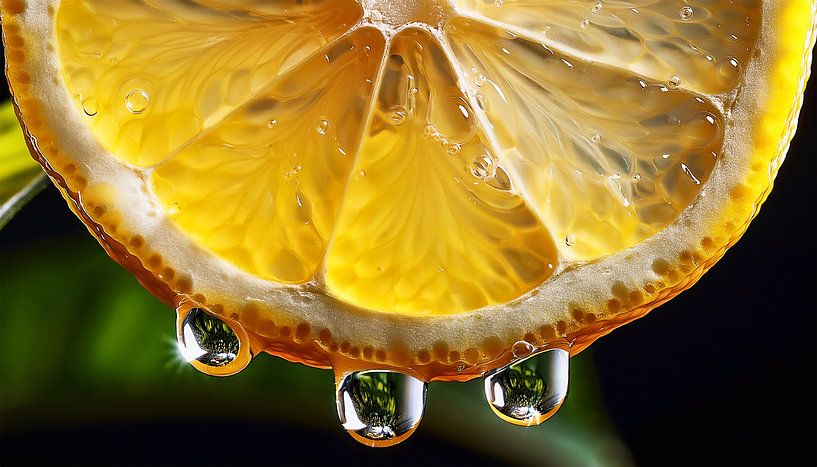 Detailed close-up of a fresh lemon slice by Mustafa Kurnaz
