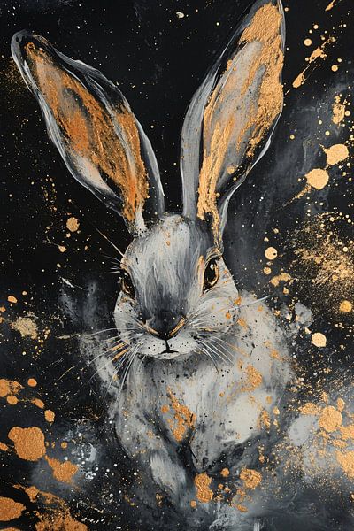 Black and white rabbit with gold splashes by Imperial Art House