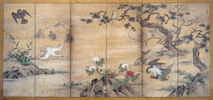 Kano Mitsunobu. Birds, Trees, and Flowers by 1000 Schilderijen