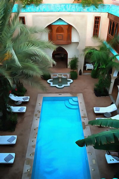 Blick nach unten über den Riad Pool Marrakesch von Dorothy Berry-Lound