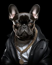 Tough French Bulldog with Gold Chains - Modern Wall Decoration