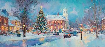 Christmas Scene | Snowy Evening with Christmas Tree by Wonderful Art